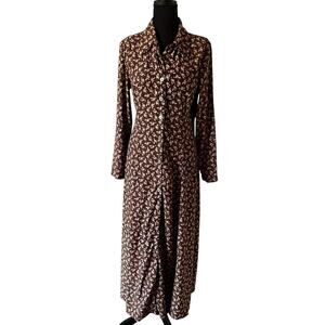 Espirt Vintage Women's Autumnal Ditsy Floral Maxi Dress Brown Size 9